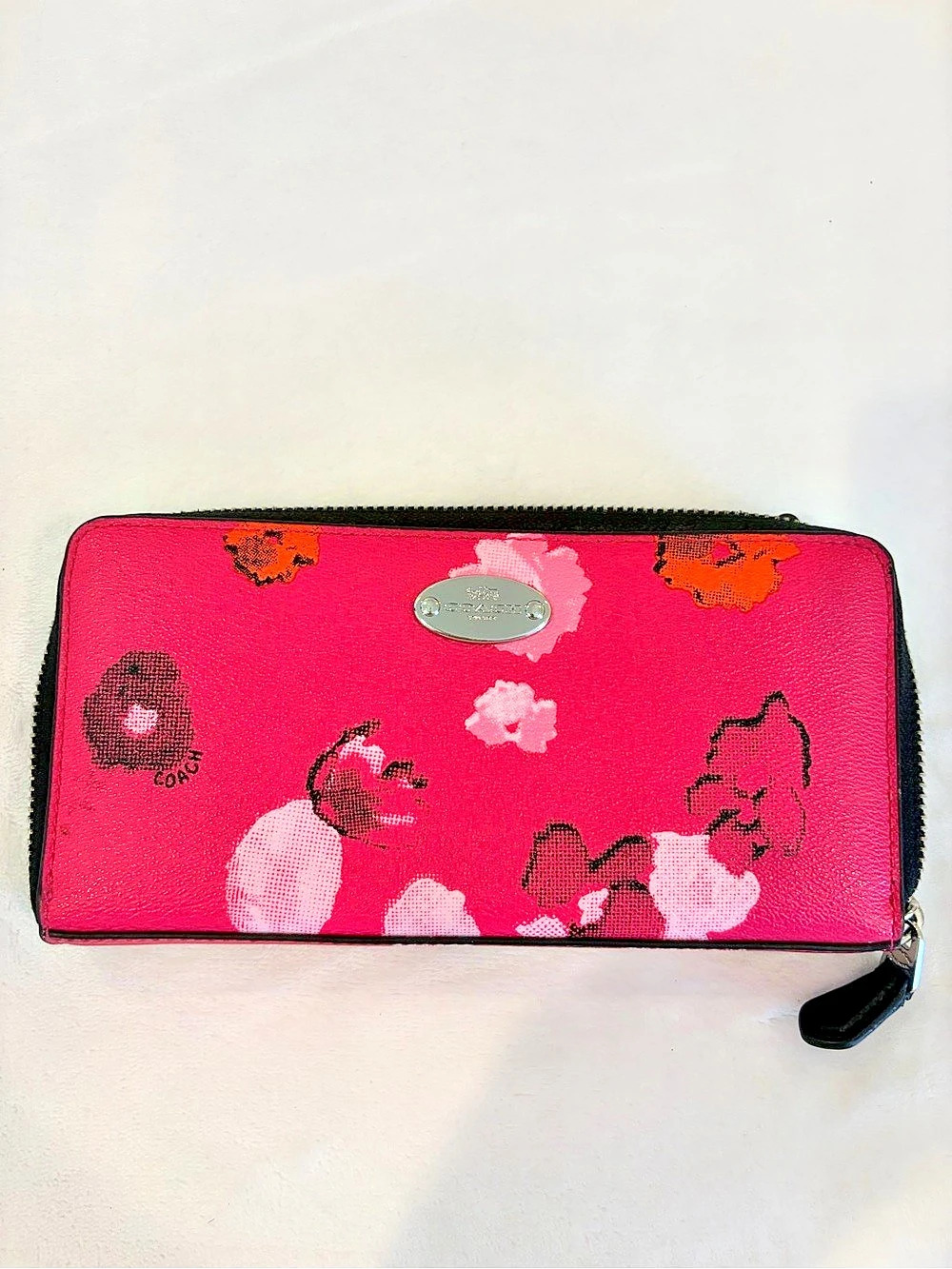 Coach Accordion Zip Wallet with Floral Print Pink & Black
